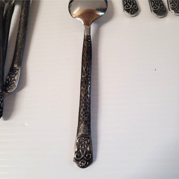 Flatware Gourmet Settings 27 Pc Avalon Barcelona 18/10 Stainless Black Hammered - Picture 8 of 9
